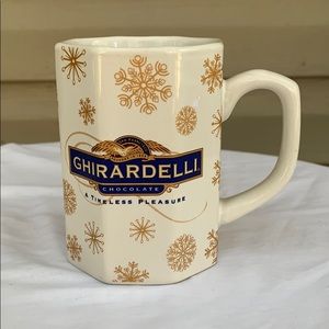 Ghirardelli snowflake white gold& blue coffee cup